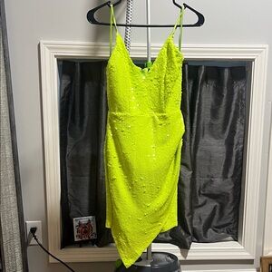 Fashion Nova Vibrant Lime Asymmetrical Dress